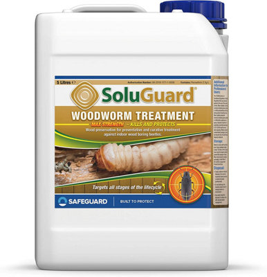 Soluguard Woodworm Treatment - Ready For Use High Strength Woodworm Killer Spray (5 Litre, Clear)