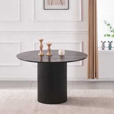 Sombra Round Wood Grain Effect Black Dining Table