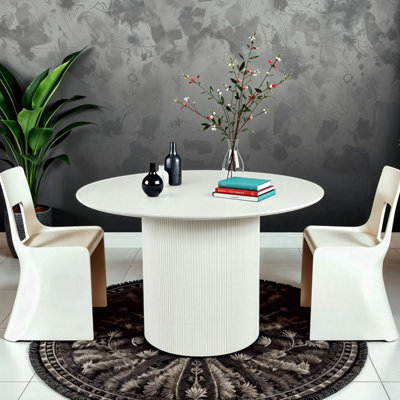 Sombra Round Wood Grain Effect White Dining Table