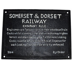 Somerset & Dorset Railway Train Cast Iron Sign Plaque Wall Fence Gate Door