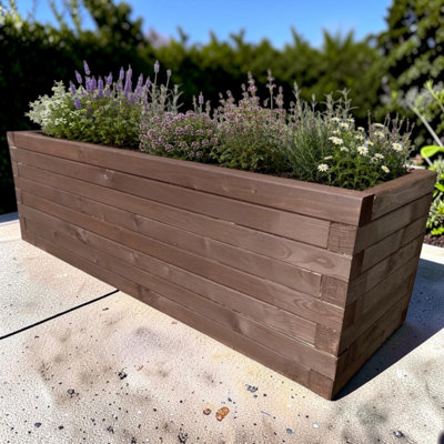 Somerset Wooden Garden Planter Trough Plant Pot Box - Dark Oak