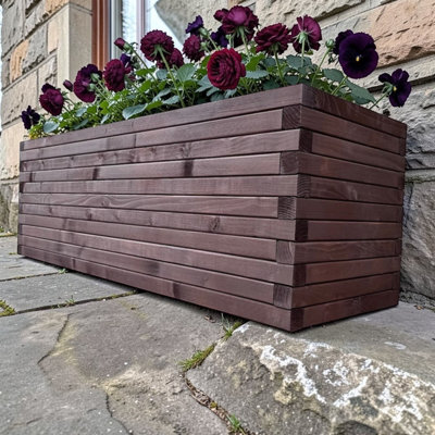 Somerset Wooden Garden Planter Trough Plant Pot Box - Dark Oak