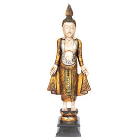 Something Different Albasia Wood Standing Buddha Ornament Brown/Gold (One Size)