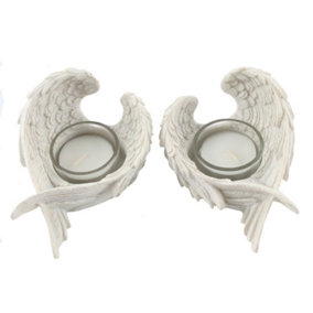 Something Different Angel Wings Tea Light Holder (Pack of 2) White (One Size)