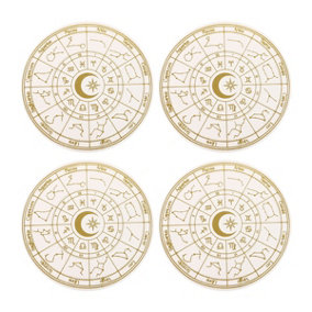 Something Different Astrology Wheel Coaster Set (Pack of 4) Cream/Gold (One Size)