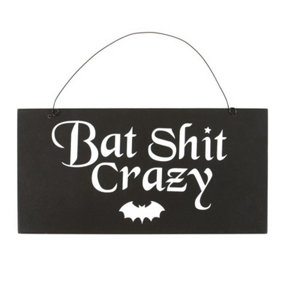 Something Different Bat Crazy Hanging Sign Black/White (10cm x 20cm)