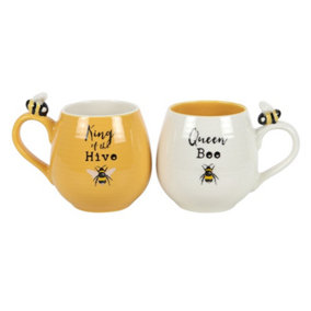 Something Different Bee Happy Mug Set (Pack of 2) Yellow/White (One Size)