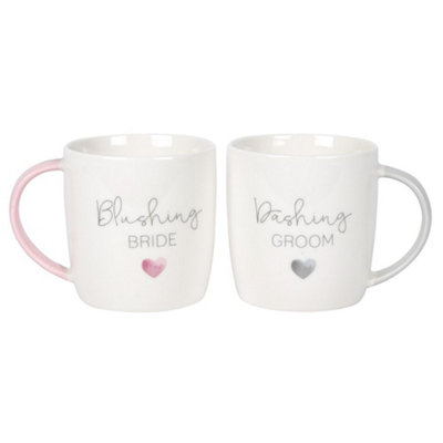 Something Different Blushing Bride Dashing Groom Ceramic Mug Set (Pack of 2) White/Pastel Pink/Light Grey (One Size)