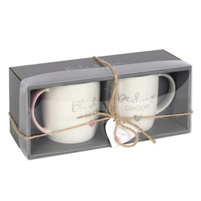 Something Different Blushing Bride Dashing Groom Ceramic Mug Set (Pack of 2) White/Pastel Pink/Light Grey (One Size)