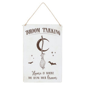 Something Different Broom Parking Metal Door Sign White/Brown (One Size)