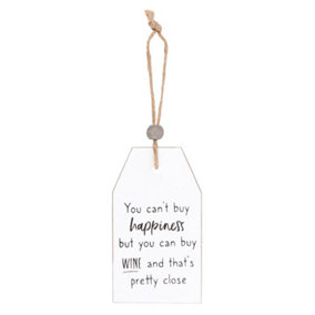 Something Different Cant Buy Happiness Wine Hanging Sign White/Black (One Size)