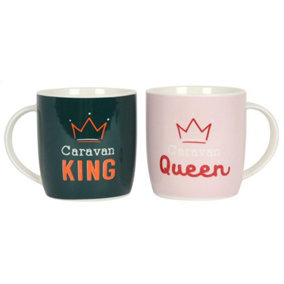Something Different Caravan King and Queen Mug Set Dark Green/Light Pink (One Size)