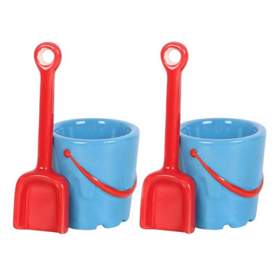 Something Different Ceramic Bucket Egg Cup Set (Pack of 2) Blue/Red (One Size)