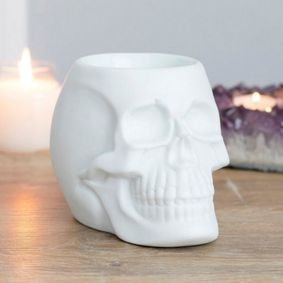 Something Different Ceramic Skull Oil Burner Matt White (11cm x 12cm x 13cm)