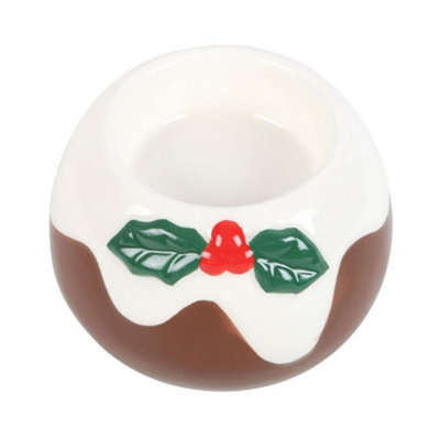 Something Different Christmas Pudding Tealight Holder Brown/White (One Size)