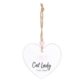 Something Different Crazy Cat Lady Heart Hanging Sentiment Sign White (One Size)