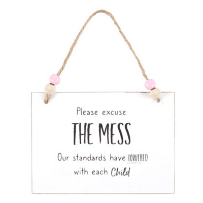 Something Different Excuse The Mess Hanging Sign White/Black (One Size)