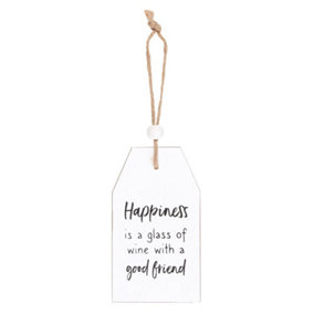 Something Different Happiness Is A Gl Of Wine Hanging Sign White/Black (One Size)