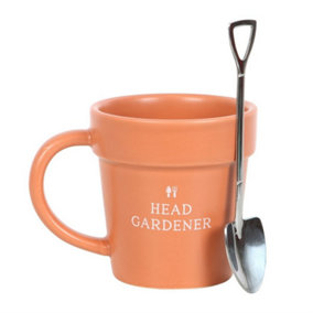 Something Different Head Gardener Plant Pot Mug & Spoon Set Orange/Silver/White (One Size)