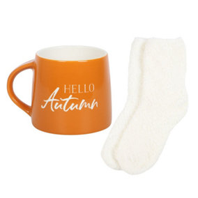 Something Different Hello Autumn Mug and Sock Set Orange/White (One Size)