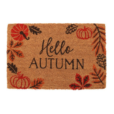 Something Different Hello Autumn Pumpkin Leaves Door Mat Natural/Orange (One Size)