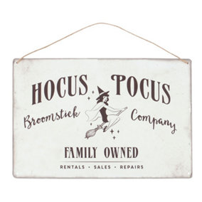 Something Different Hocus Pocus Broomstick Company Metal Hanging Sign White/Brown (One Size)