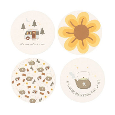 Something Different Home On The Road Camping Coasters (Pack of 4) Beige (One Size)