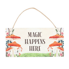 Something Different Magic Happens Here Mushroom Hanging Sign White/Red/Green (One Size)
