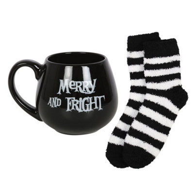 Something Different Merry & Fright Christmas Mug and Sock Set Black/White (One Size)