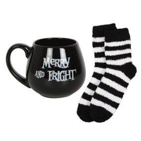 Something Different Merry & Fright Christmas Mug and Sock Set Black/White (One Size)