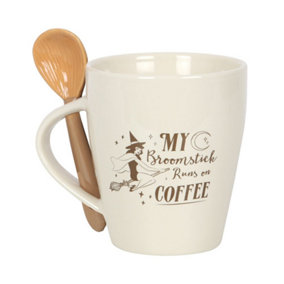 Something Different My Broomstick Runs On Coffee Mug & Spoon Set Off White/Beige (One Size)