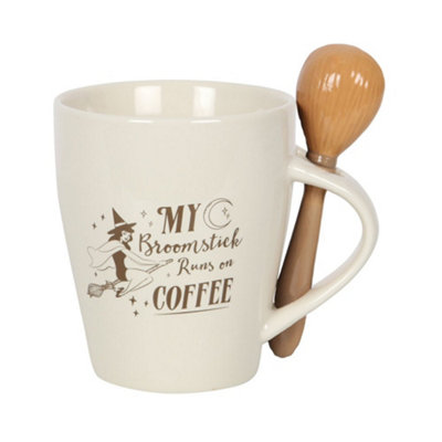 Something Different My Broomstick Runs On Coffee Mug & Spoon Set Off White/Beige (One Size)