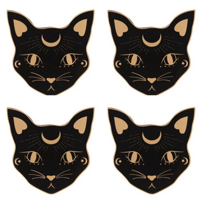 Something Different Mystic Mog Cat Face Coaster Set (Pack of 4) Black (One Size)