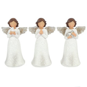 Something Different Peace Pray Love Glitter Angel Ornament Set (Pack of 3) White/Brown (One Size)