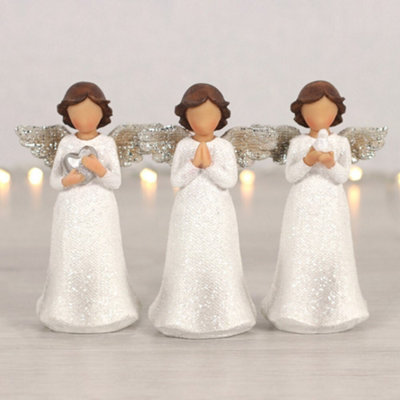 Something Different Peace Pray Love Glitter Angel Ornament Set (Pack of 3) White/Brown (One Size)