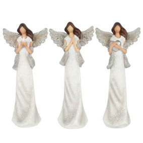 Something Different Peace Pray Love Metallic Angel Ornament Set (Pack of 3) White/Silver (One Size)