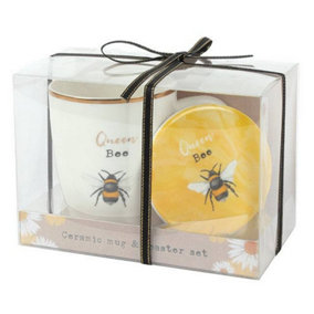Something Different Queen Bee Ceramic Mug And Coaster Set White/Gold (One Size)