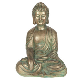 Something Different Sitting Garden Buddha Verdigris Statue Gold (52.5cm x 28cm x 38cm)