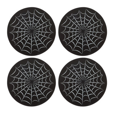 Something Different Spider Web Coaster Set (Pack of 4) Black/White (One Size)