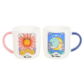 Something Different Sun and Moon Celestial Mug Set (Pack of 2) White/Blue/Red (One Size)