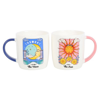 Something Different Sun and Moon Celestial Mug Set (Pack of 2) White/Blue/Red (One Size)