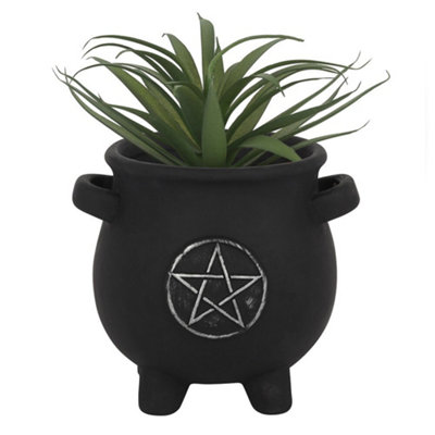 Something Different Terracotta Pentagram Plant Pot Black/Silver (11cm x 12cm x 13cm)