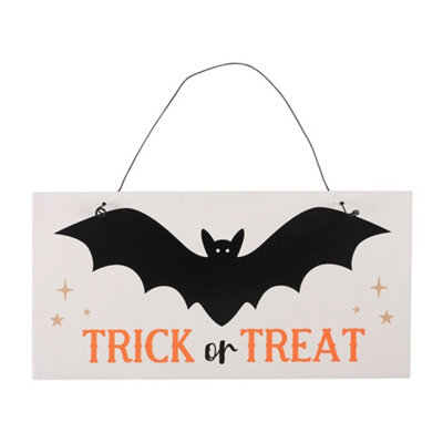 Something Different Trick Or Treat Bat Halloween Plaque Beige/Black (One Size)