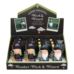 Something Different Weather Forecasting Witch and Wizard Garden Gnome Set (Pack of 12) Black/White/Purple (One Size)