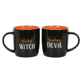 Something Different Wicked Witch And Handsome Devil Mug (Pack of 2) Black/Orange (One Size)
