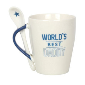 Something Different Worlds Best Daddy Ceramic Mug & Spoon Set White/Blue (One Size)