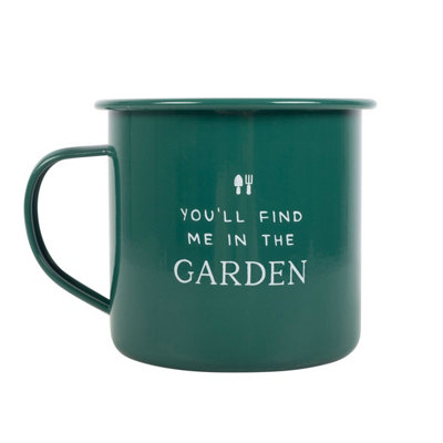 Something Different Youll Find Me In The Garden Enamel Mug Green/White (One Size)