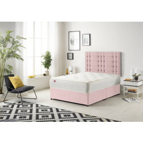 Somnior Bliss Pink Plush 4FT6 Memory Foam Divan Bed With Mattress & Headboard - Double