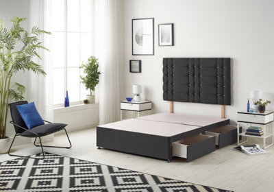 Somnior Bliss Plush Black Divan Bed Base With 2 Drawers And Headboard - Single