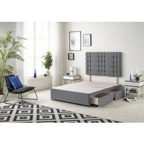 Somnior Bliss Plush Charcoal Divan Bed Base With 2 Drawers And Headboard - Small Double